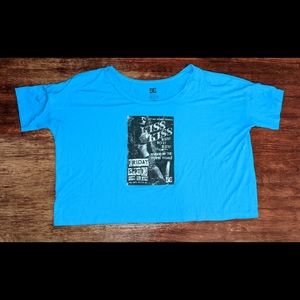 DC PacSun Y2K blue and black graphic crop top